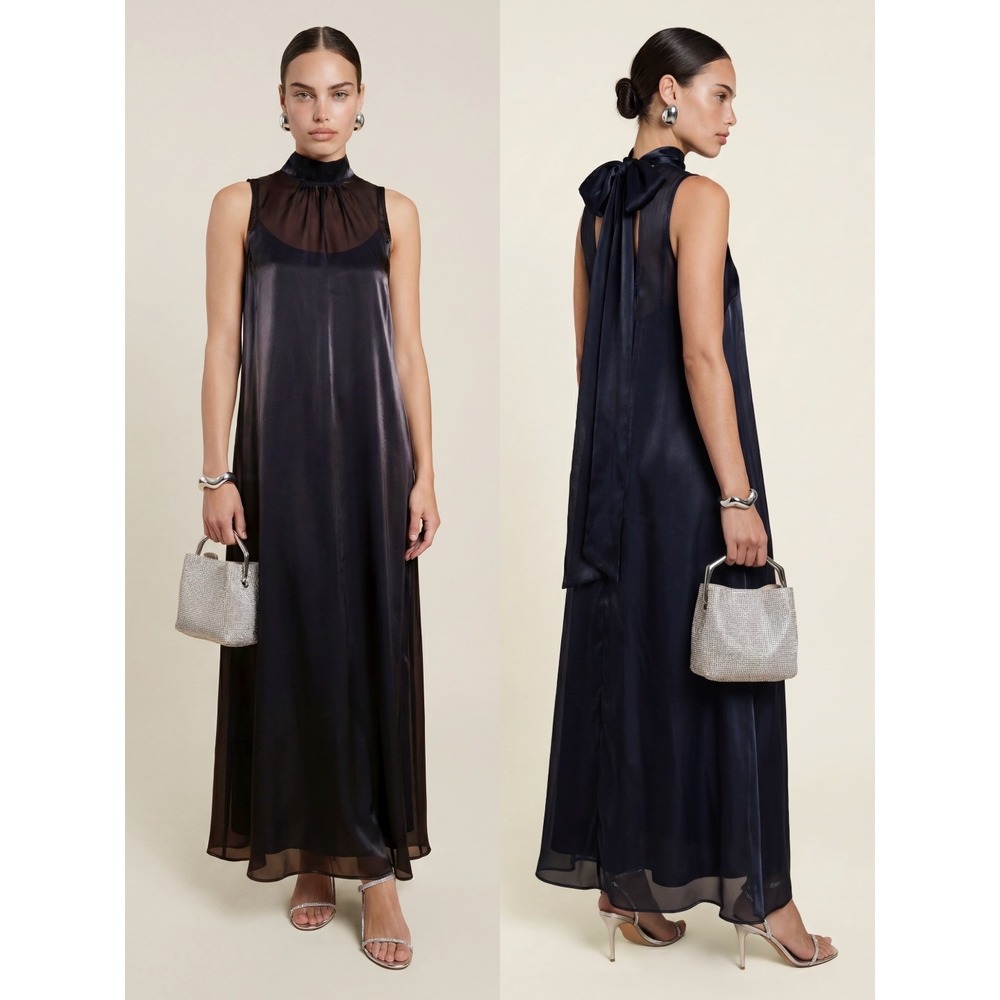 NWT CAARA Alette Maxi Halter Dress in Midnight Navy - Size XS
